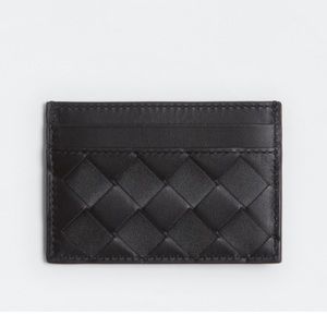 Brand new Bottega Veneta black leather card case
